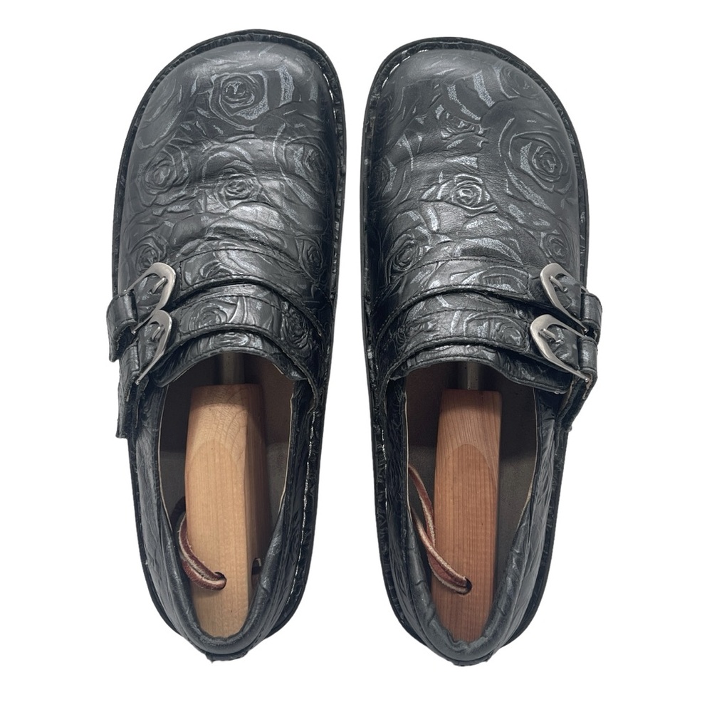 Alegria Alli Black Leather Floral Slide On Slip Resistant Comfort Nurse Clog - Picture 5 of 16